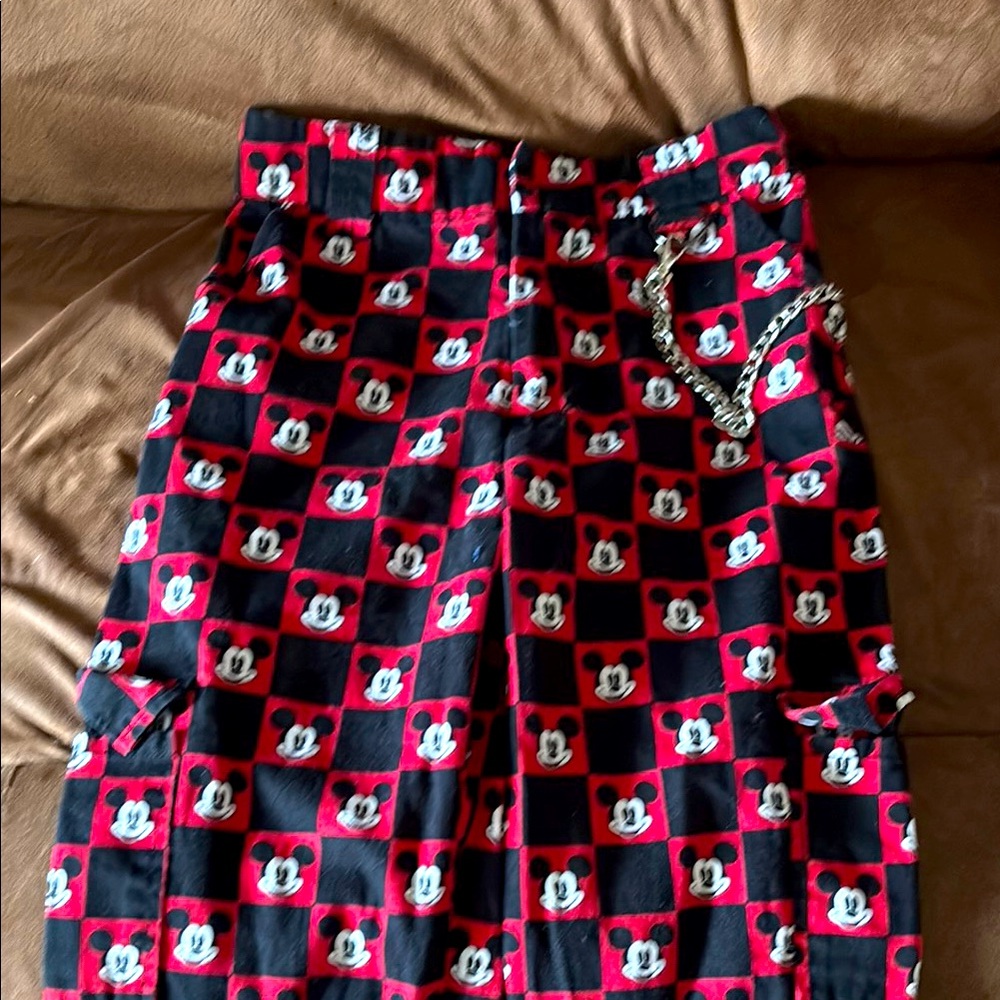 Disney x Forever 21 Mickey Mouse Red and Black Checkered Joggers